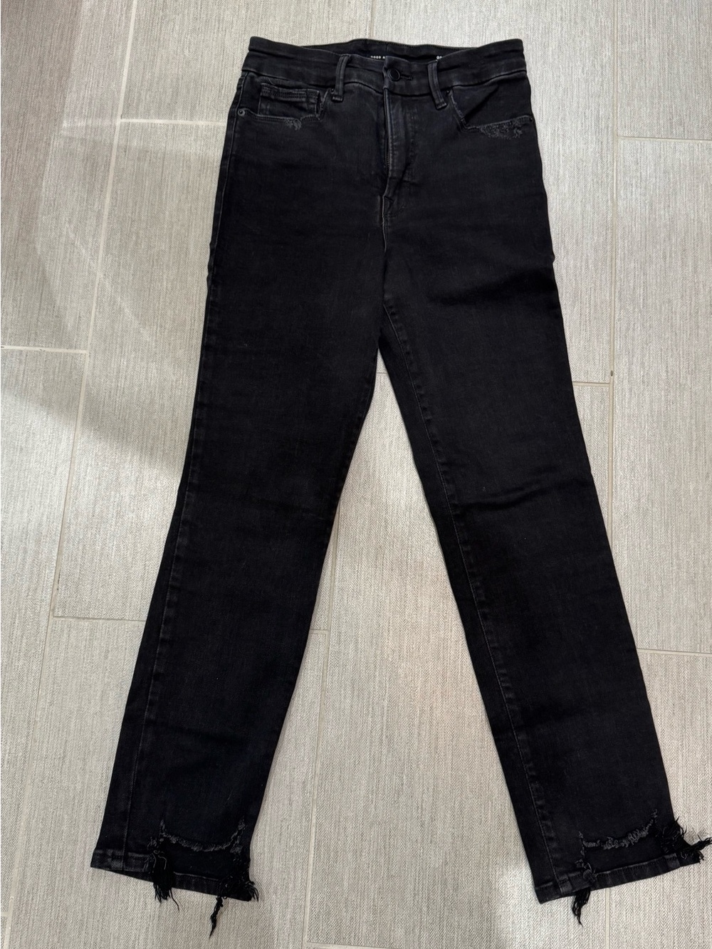 Good American Black Straight Leg High-Rise Jeans